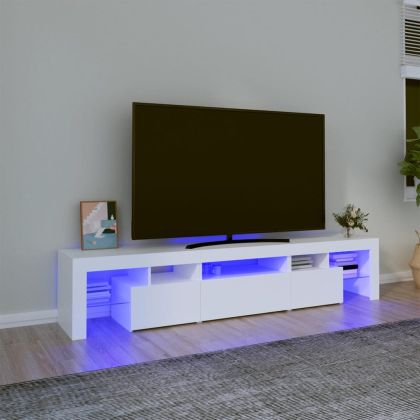 ТВ шкаф с LED осветление, бял, 200x36,5x40 см