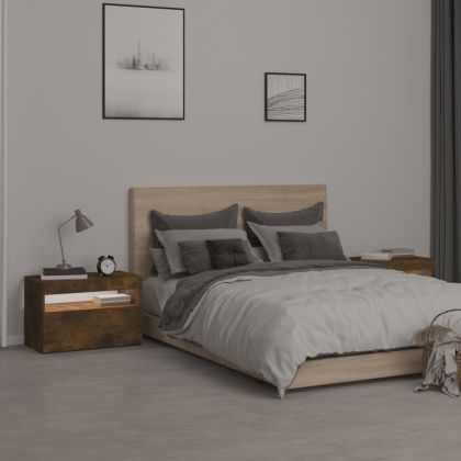 Нощни шкафчета, 2 бр, с LED осветление, опушен дъб, 60x35x40 см