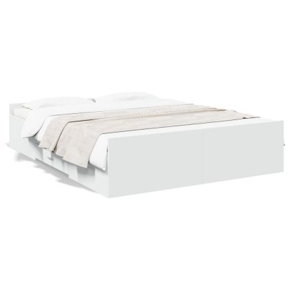 Рамка за легло с чекмеджета, бяла, 140x200 см, инженерно дърво