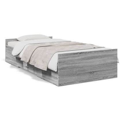 Рамка за легло с чекмеджета сив сонома 75x190см инженерно дърво