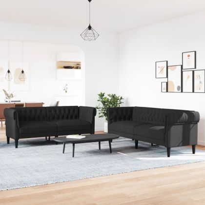 Комплект дивани 2 части, черен, текстил