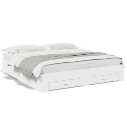 Рамка за легло с чекмеджета, бяла, 200x200 см, инженерно дърво