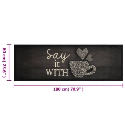 Кухненско килимче, миещо, с чаша, черно, 60x180 см, кадифе