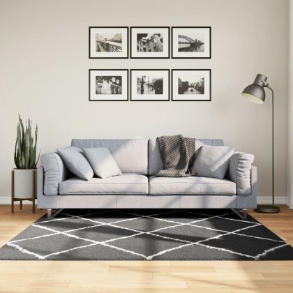 Шаги килим с дълъг косъм "PAMPLONA", черно-кремав, 160x160 см