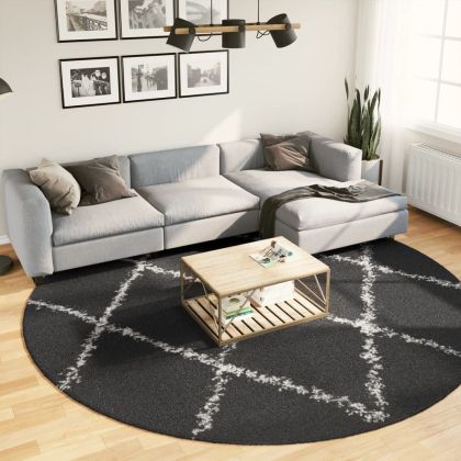 Шаги килим с дълъг косъм "PAMPLONA", черно-кремав, Ø 280 см