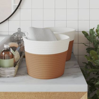 Кош за съхранение, 2 бр, кафяво и бяло, Ø24x18 см, памук