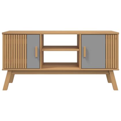 ТВ шкаф OLDEN, сив и кафяв, 114x43x57 см, борово дърво масив