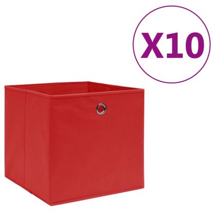 Кутии за съхранение 10 бр нетъкан текстил 28x28x28 см червени