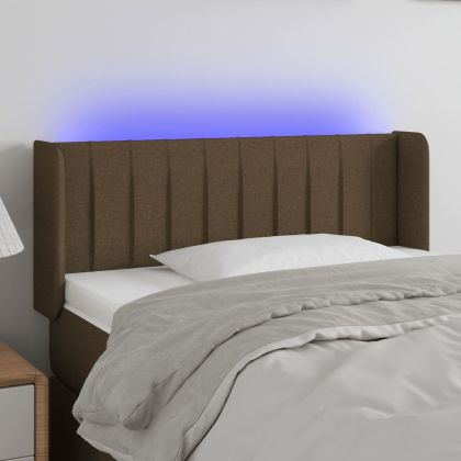 LED Горна табла за легло, тъмнокафява, 83x16x78/88 см, плат