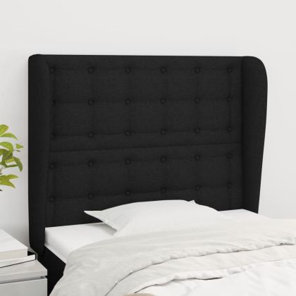 Горна табла за легло с уши, черна, 83x23x118/128 см, плат