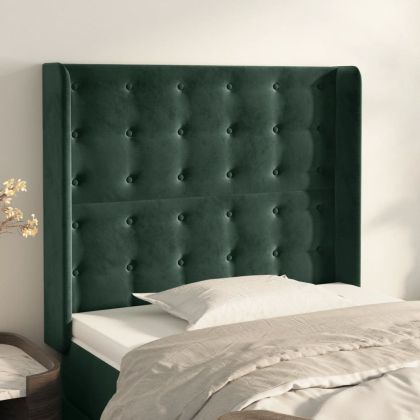 Горна табла за легло с уши,тъмнозелена, 103x16x118/128см,кадифе