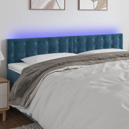 LED горна табла за легло, тъмносиня, 180x5x78/88 см, кадифе
