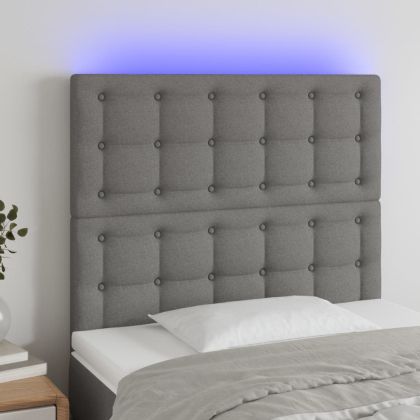 LED горна табла за легло, тъмносива, 90x5x118/128 см, плат