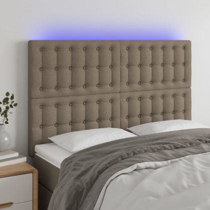 LED горна табла за легло, таупе, 144x5x118/128 см, плат