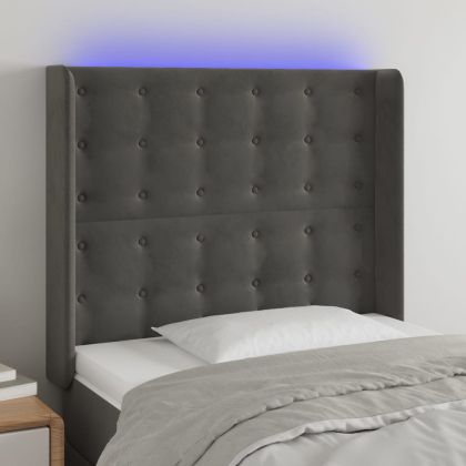 LED горна табла за легло, тъмносива, 93x16x118/128 см, кадифе