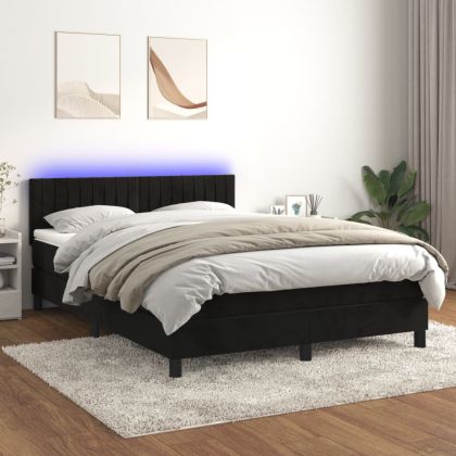 Боксспринг легло с матрак и LED, черно, 140x200 см, кадифе