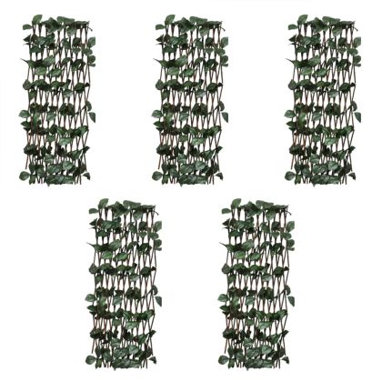 Върбови огради хармоника, 5 бр, с изкуствени листа, 180x30 см