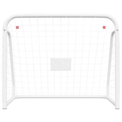 Футболна врата с мрежа, бяла, 125x96x60 см, стомана и полиестер