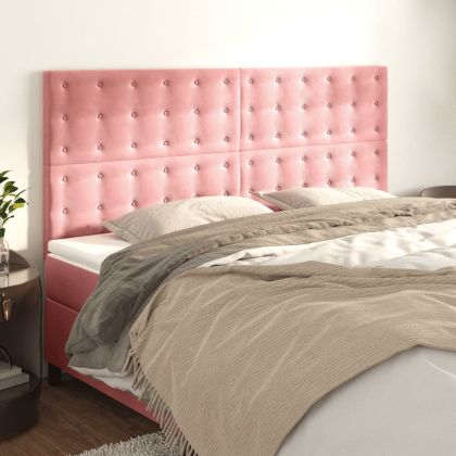 Горна табла за легло, 4 бр, розова, 90x5x78/88 см, кадифе