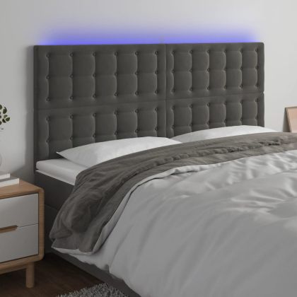 LED горна табла за легло, тъмносива, 180x5x118/128 см, кадифе