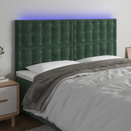 LED горна табла за легло, тъмнозелена, 200x5x118/128 см, кадифе