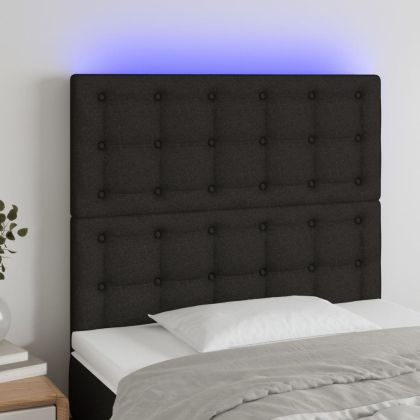 LED горна табла за легло, черна, 80x5x118/128 см, плат