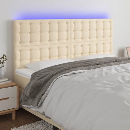 LED горна табла за легло, кремава, 160x5x118/128 см, плат