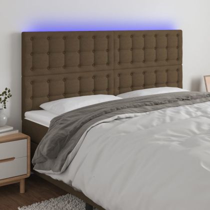 LED горна табла за легло, тъмнокафява, 200x5x118/128 см, плат