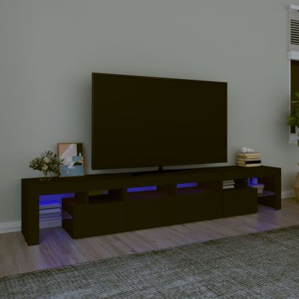 ТВ шкаф с LED осветление, черен, 230x36.5x40 см