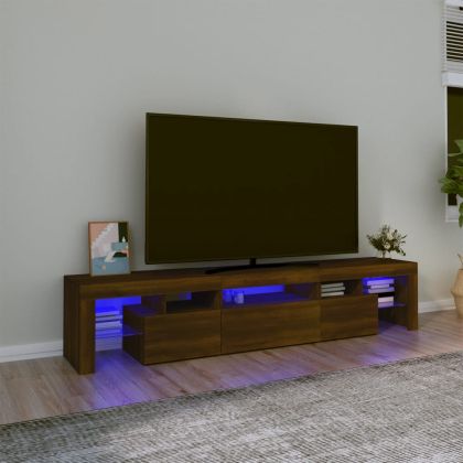 ТВ шкаф с LED осветление, кафяв дъб, 200x36,5x40 см