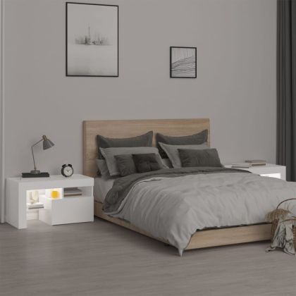 Нощни шкафчета, 2 бр, с LED осветление, бели, 70x36,5x40 см