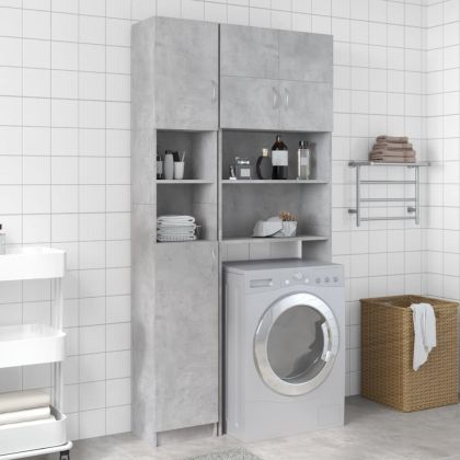 Комплект шкафове за пералня, бетонно сив, инженерно дърво