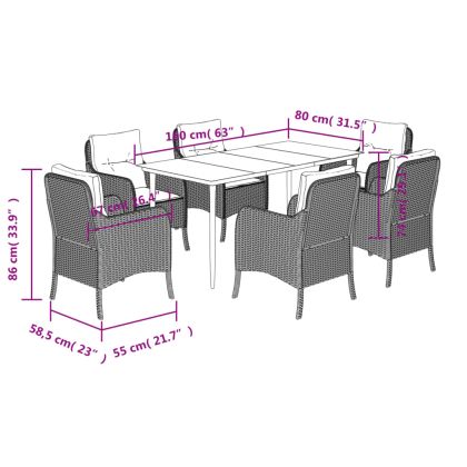 Градински трапезен комплект 7 части възглавници черен полиратан