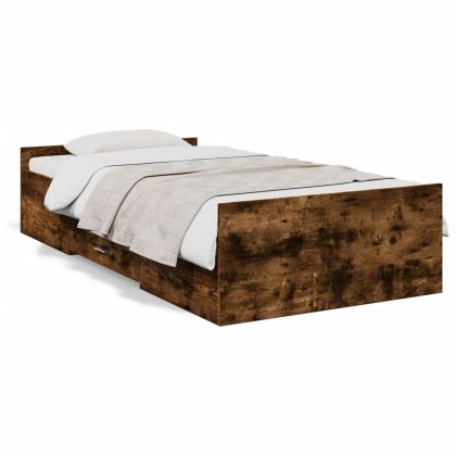 Рамка за легло с чекмеджета опушен дъб 75x190см инженерно дърво
