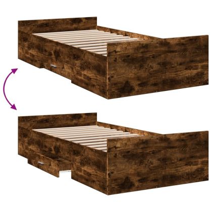 Рамка за легло с чекмеджета опушен дъб 75x190см инженерно дърво