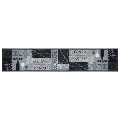 Кухненско килимче, миещо, винен мотив, сиво, 60x300 см, кадифе