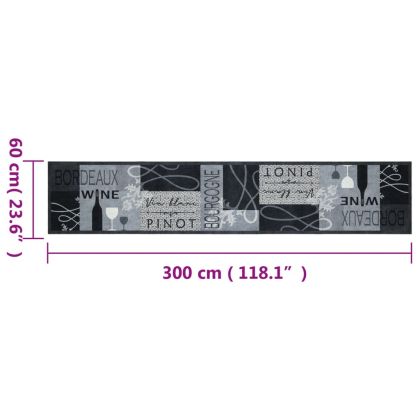 Кухненско килимче, миещо, винен мотив, сиво, 60x300 см, кадифе
