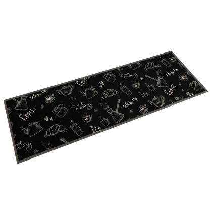 Кухненско килимче миещо сутрешен мотив черно 60x180 см кадифе