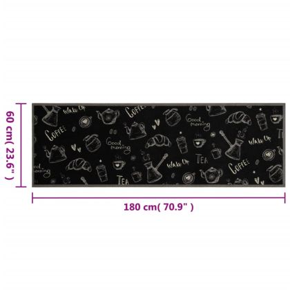 Кухненско килимче миещо сутрешен мотив черно 60x180 см кадифе