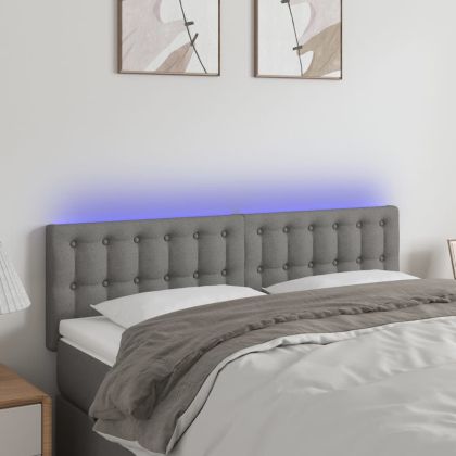 LED горна табла за легло, тъмносива, 144x5x78/88 см, плат