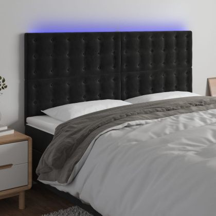 LED горна табла за легло, черна, 160x5x118/128 см, кадифе