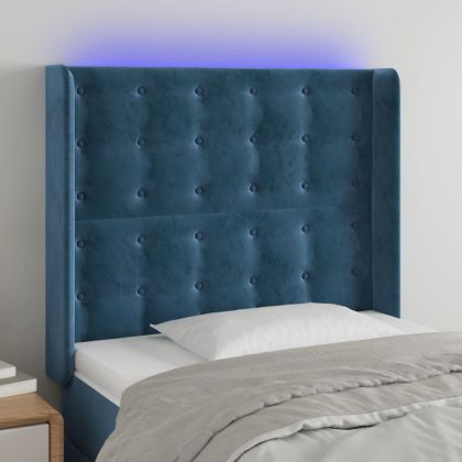 LED горна табла за легло, тъмносиня, 83x16x118/128 см, кадифе
