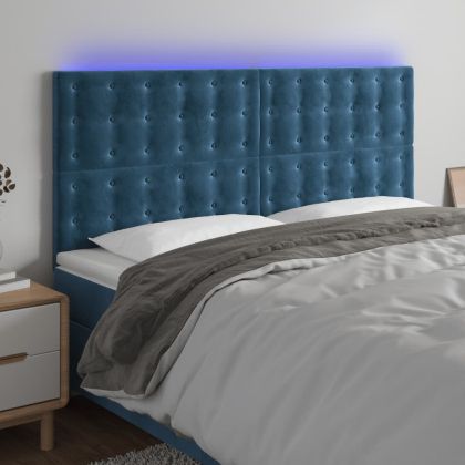LED горна табла за легло, тъмносиня, 200x5x118/128 см, кадифе