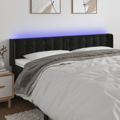 LED горна табла за легло, черна, 163x16x78/88 см, кадифе