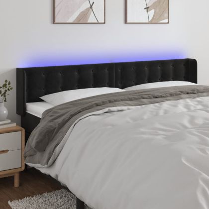 LED горна табла за легло, черна, 183x16x78/88 см, кадифе