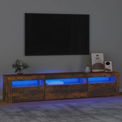 ТВ шкаф с LED осветление, опушен дъб, 195x35x40 см