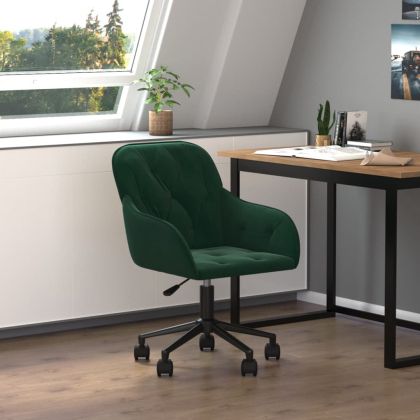 Въртящ се офис стол, тъмнозелен, кадифе
