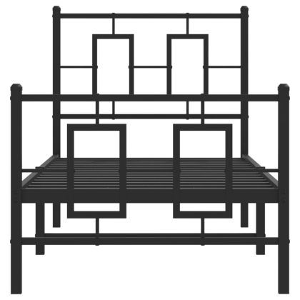 Метална рамка за легло с горна и долна табла, черна, 75x190 см