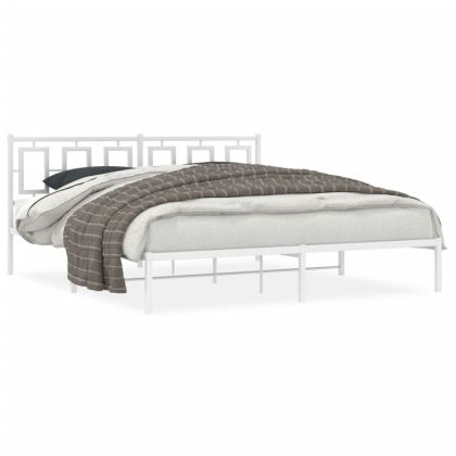 Метална рамка за легло с горна табла, бяла, 180x200 см