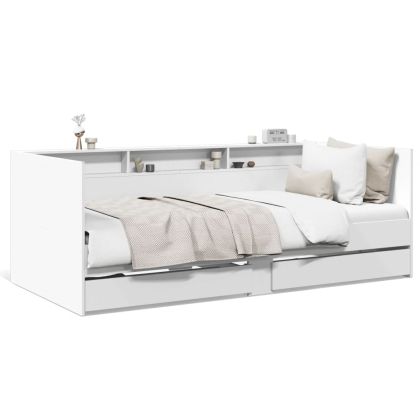 Дневно легло с чекмеджета, бяло, 90x190 см, инженерно дърво
